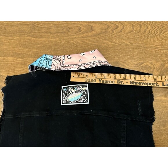 Blac Leaf Vest Men’s Paisley Twill Distressed Embroidered Rave Large Black Vest - Picture 10 of 14